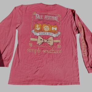 SIMPLY SOUTHERN WOMEN LONG SLEEVE T-SHIRT RED COTTON PREPPY FALL THANKSGIVING LG